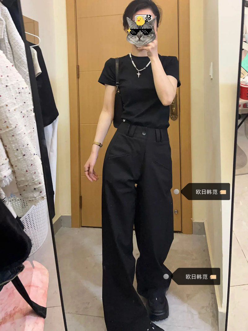 黑色直筒阔腿裤女宽松垂感休闲