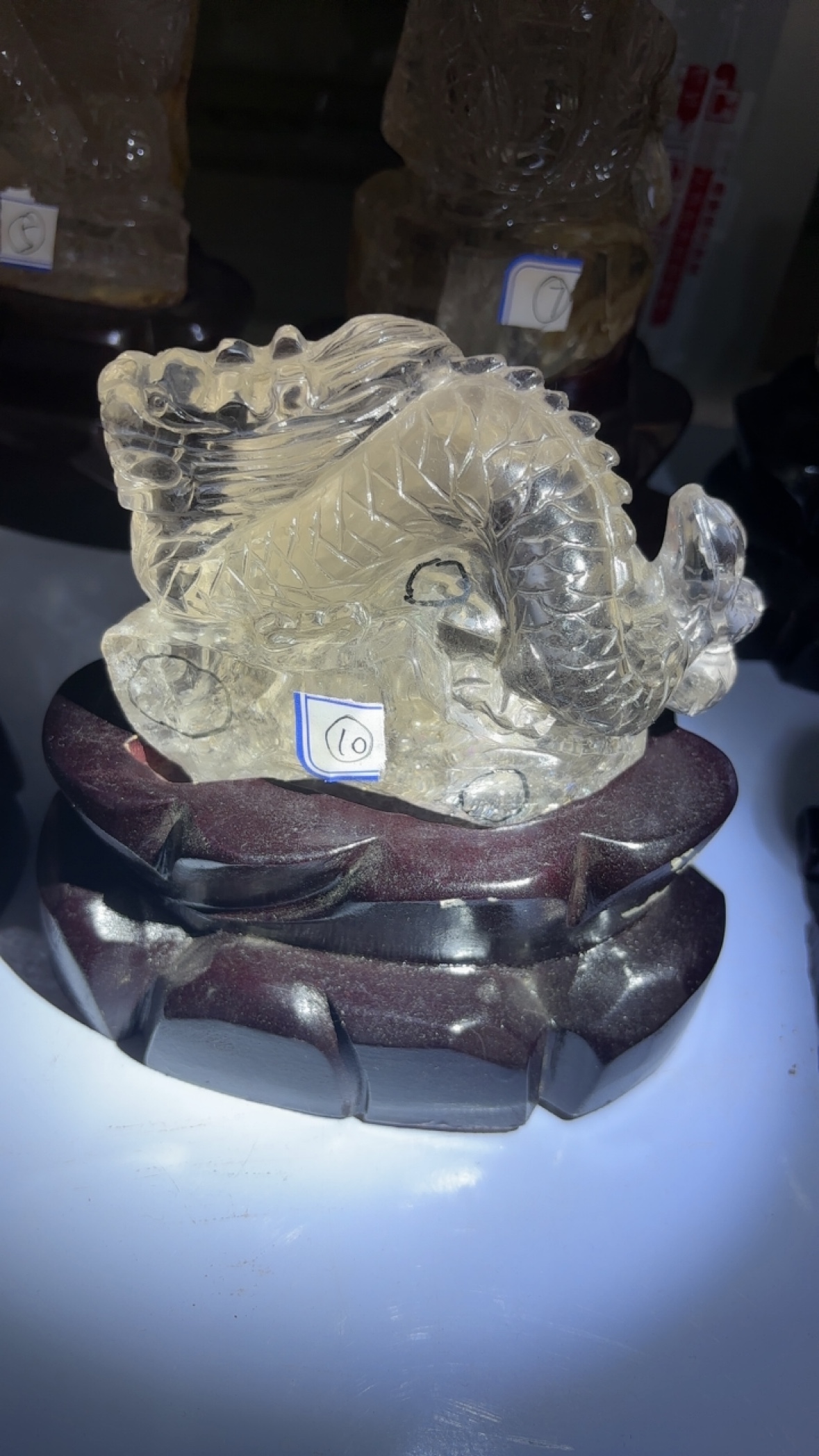 天然白水晶原石龙雕刻手把件十二生肖卡通龙摆件DIY家居装饰10号