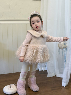 女童小香风背心上衣2025秋冬新款加绒洋气打底衫女宝宝保暖打底裤