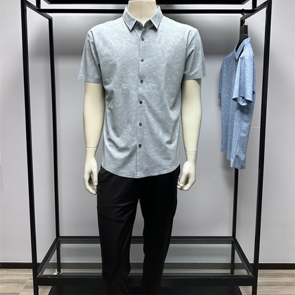 主推促销款26夏季新品商务休闲桑蚕丝无痕压胶男士短袖衬衫铭盛缘