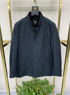 促销特价25冬季新品男士水貂毛立领白鸭绒可脱卸内胆羽绒服铭盛缘