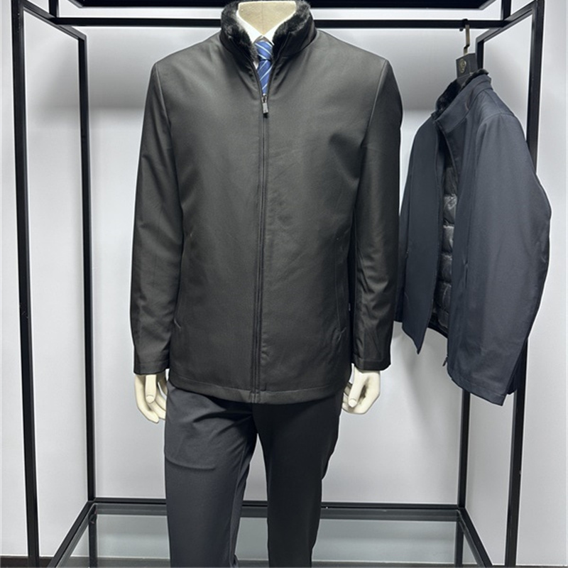 可脱卸兔毛领白鸭绒内胆羽绒服