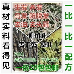 侧柏叶桑叶苦丁茶洗发乌发黑发脂溢性防脱发去油纯植物药包20天量