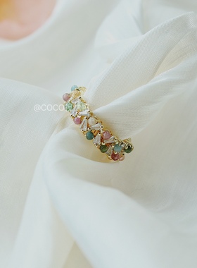 COCO视觉馆天然碧玺戒女指高级感小众手工设计款开口指环可调节