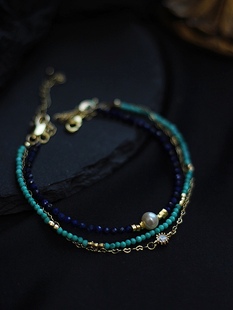 原创设计师款天然青金石绿松石手链手工双层高级感小众串珠送女友