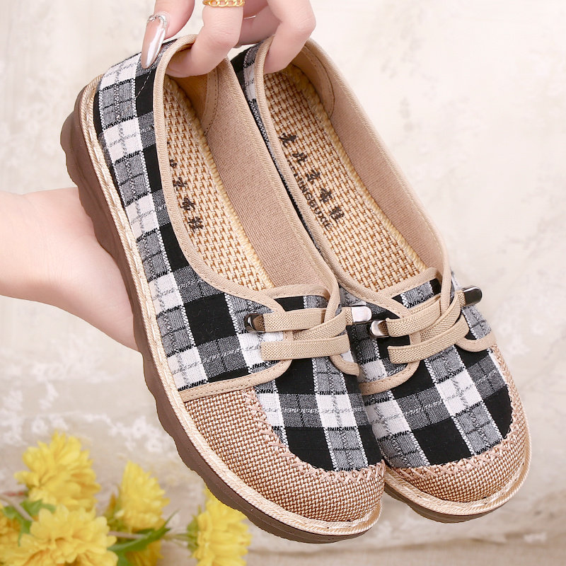 春季新款透气老北京布鞋亚麻休闲鞋软底防滑女单鞋一脚蹬妈妈鞋子