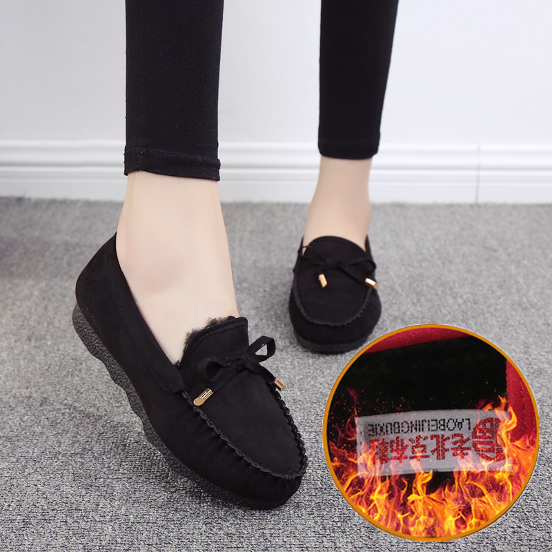老北京布鞋豆豆黑色加绒保暖女鞋