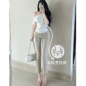 丰胯牛仔裤 百搭显瘦九分烟管裤 御姐丰胯气质卡其色直筒裤 老钱风