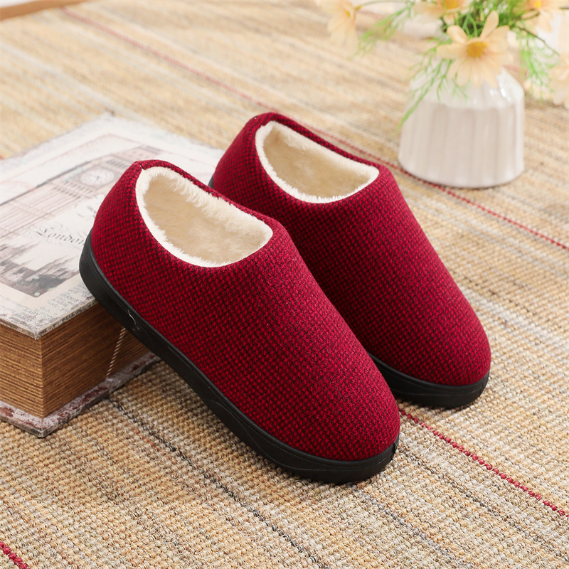冬季居家老人棉拖鞋防滑厚底加绒保暖棉鞋家用毛拖鞋外穿包跟