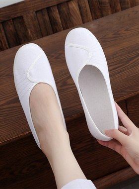 老北京布鞋护士鞋女白色平跟软底美容鞋工作鞋平底新款透气小白鞋