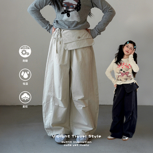 松弛感女大童阔腿工装裤女孩春秋休闲裤2026秋装新款初中生裤子。