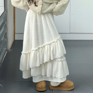 儿童洋气中大童休闲蛋糕裙加厚长裙韩版 女童半身裙2025秋冬装 新款