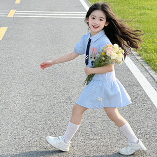 女童学院风朱迪兔子警官连衣裙2026夏季新款洋气儿童衬衫裙女大童