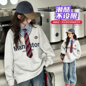 女童2026春季 学院风假两件领带卫衣女大童设计感上衣初中生潮 新款