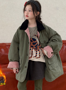 女大童秋冬工装风衣夹棉外套