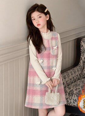 甜美女大童秋冬加绒加厚连衣裙