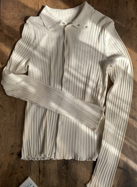 现货Jens日本小众设计坑条纹按扣开衫