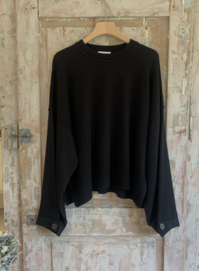 现货Scaglione意大利高端品牌美利奴超细羊毛黑色宽松长袖毛衣