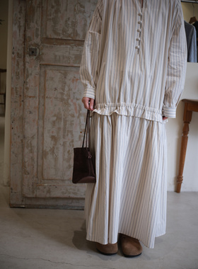 现货 包邮日本品牌 ASEEDONCLOUD 24秋冬 日本制纯棉条纹连衣裙