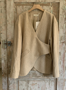 现货Flowervessel柞蚕丝棉羊毛V领休闲西装外套