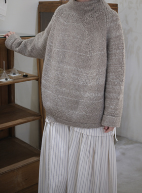 现货Factory日本小众设计半高领羊毛灰色混合色毛衣