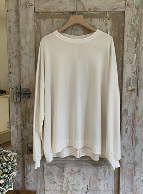 现货Shinyakozuka日本小众设计复古时尚休闲白色拼色宽松长袖T恤