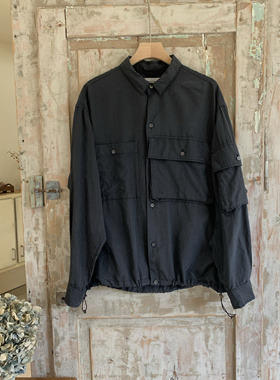 现货The Jean Pierre日本小众设计复古文艺口袋藏蓝色衬衫