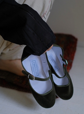 现货Drogheria Crivellini玛丽珍鞋法式复古平底浅口手工布鞋