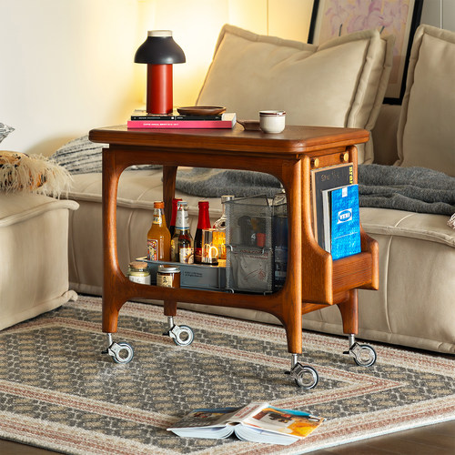 浮生记/中古小推车移动茶几折叠沙发边几实木客厅家用小茶桌