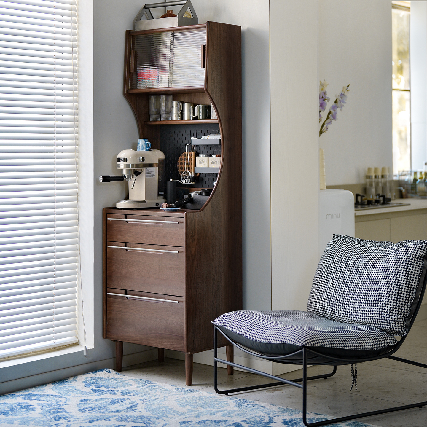 浮生记/中古餐边柜黑胡桃木储物柜置物柜小户型靠墙一体收纳柜子