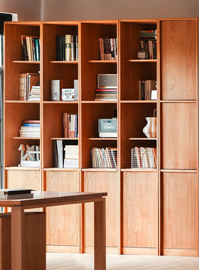 浮生记/实木书柜一体整墙联排客厅展示组合柜玻璃门高窄柜樱桃木
