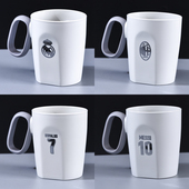 足球杯子漱口杯学生皇马巴萨梅西C罗AC米兰周边俱乐部马克杯水杯