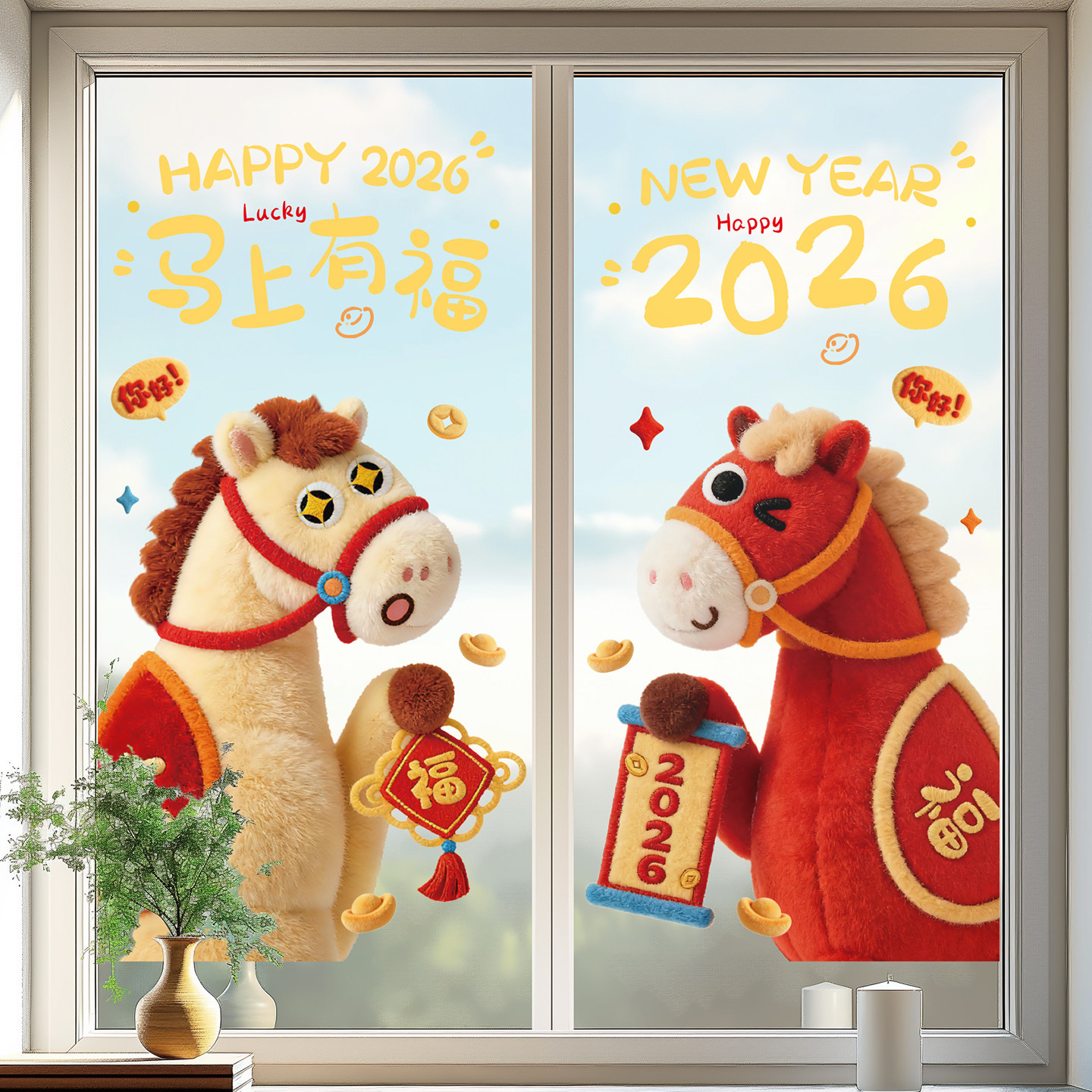 过新年装饰春节创意可爱窗花贴马年新款家用静电贴玻璃贴纸2026年,节庆用品/礼品,福字/窗花/窗贴,淘宝优惠券,粉丝福利购,淘宝优惠卷
