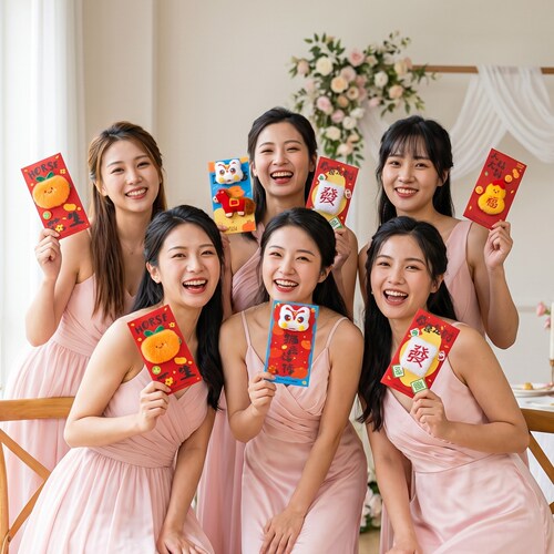 毛绒红包结婚新娘晨袍女方小道具