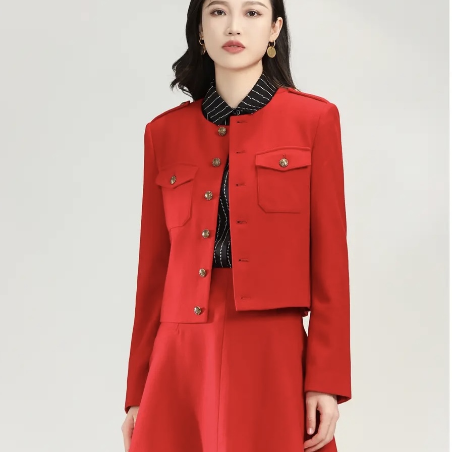 哥家商场同款202春秋新款老钱小香风长袖纯色短款外套女冬1400688