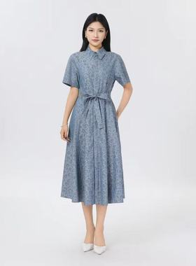 哥家商场同款2025夏季新款POLO领附腰带气质洋装裙连衣裙女550052