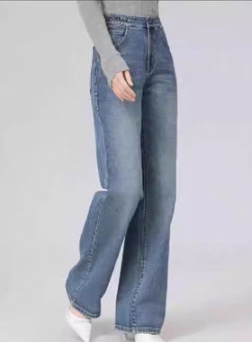 哥家商场同款2025春秋新款百搭高腰显瘦微喇裤通勤牛仔裤女510011