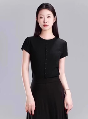 哥家商场同款2025夏季新款修身百搭显瘦开叉短袖T恤女正品130031