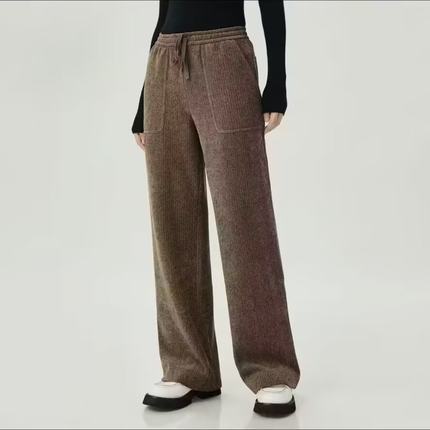 哥家商场同款2025秋冬新款百搭雪尼尔显瘦系带休闲长裤女5100386