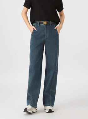 哥家商场同款2025秋冬新款时尚高腰港风小弯刀直筒牛仔裤女510032