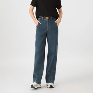 哥家商场同款2025秋冬新款时尚高腰港风小弯刀直筒牛仔裤女510032