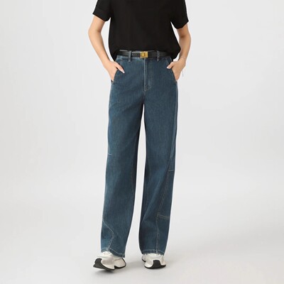 哥家商场同款2025秋冬新款时尚高腰港风小弯刀直筒牛仔裤女510032