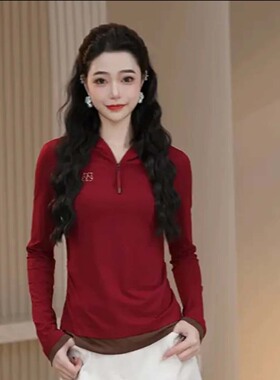 哥家商场同款2026春装新款撞色高级感修身抽褶连帽休闲卫衣530262