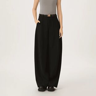 哥家商场同款2026春秋新款百搭纯绵羊毛宽松休闲裤萝卜裤女510025