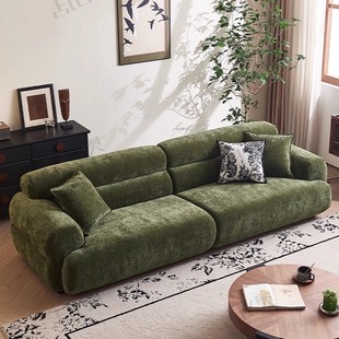 法式 复古风Valley山谷沙发可拆洗布艺沙发中古绿色雪尼尔直排沙发