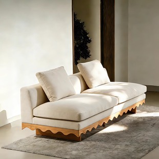 中古侘寂风客厅创意沙发北欧极简实木直排双人无扶手客厅布艺沙发