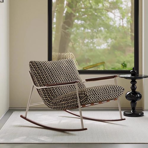 现代简约设计师不锈钢马鞍皮摇椅