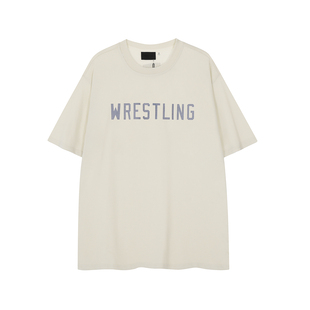 FOG复线WRESTLING新款字母印花潮牌短袖宽松情侣纯棉T恤男女夏季