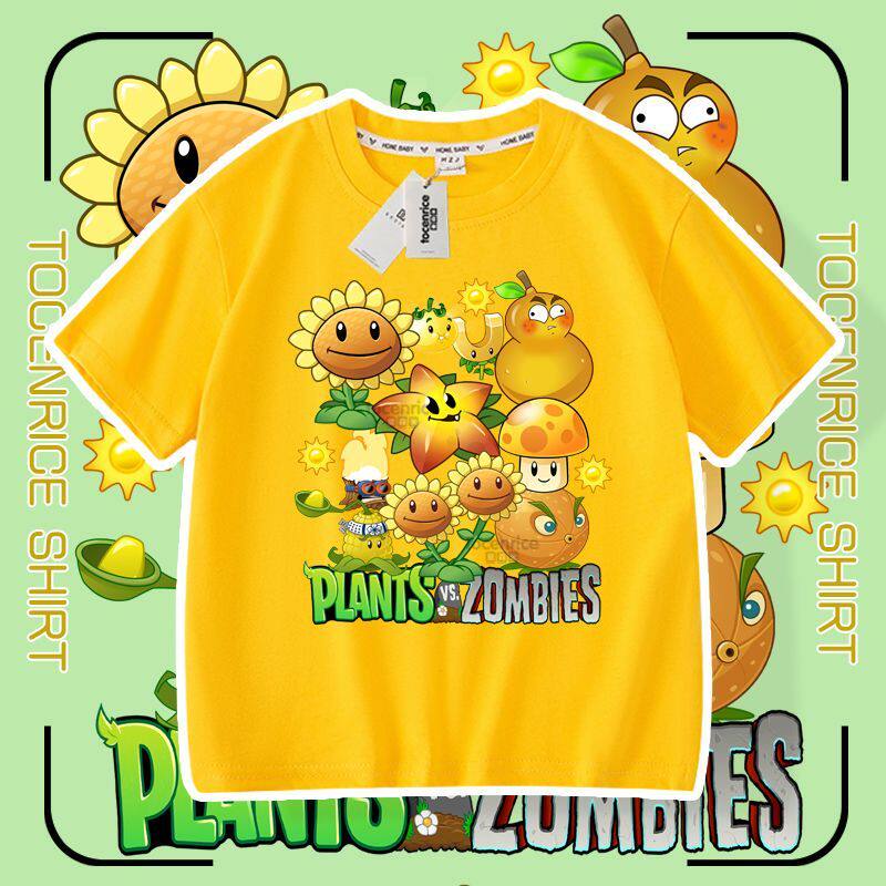 新款植物大战僵尸向日葵PlantsV.S.Zombies男女童t恤短袖休闲上衣