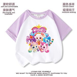 夏季奇妙萌可卡通男女童短袖儿童幸福萌可女孩子上衣圆领插肩T恤1